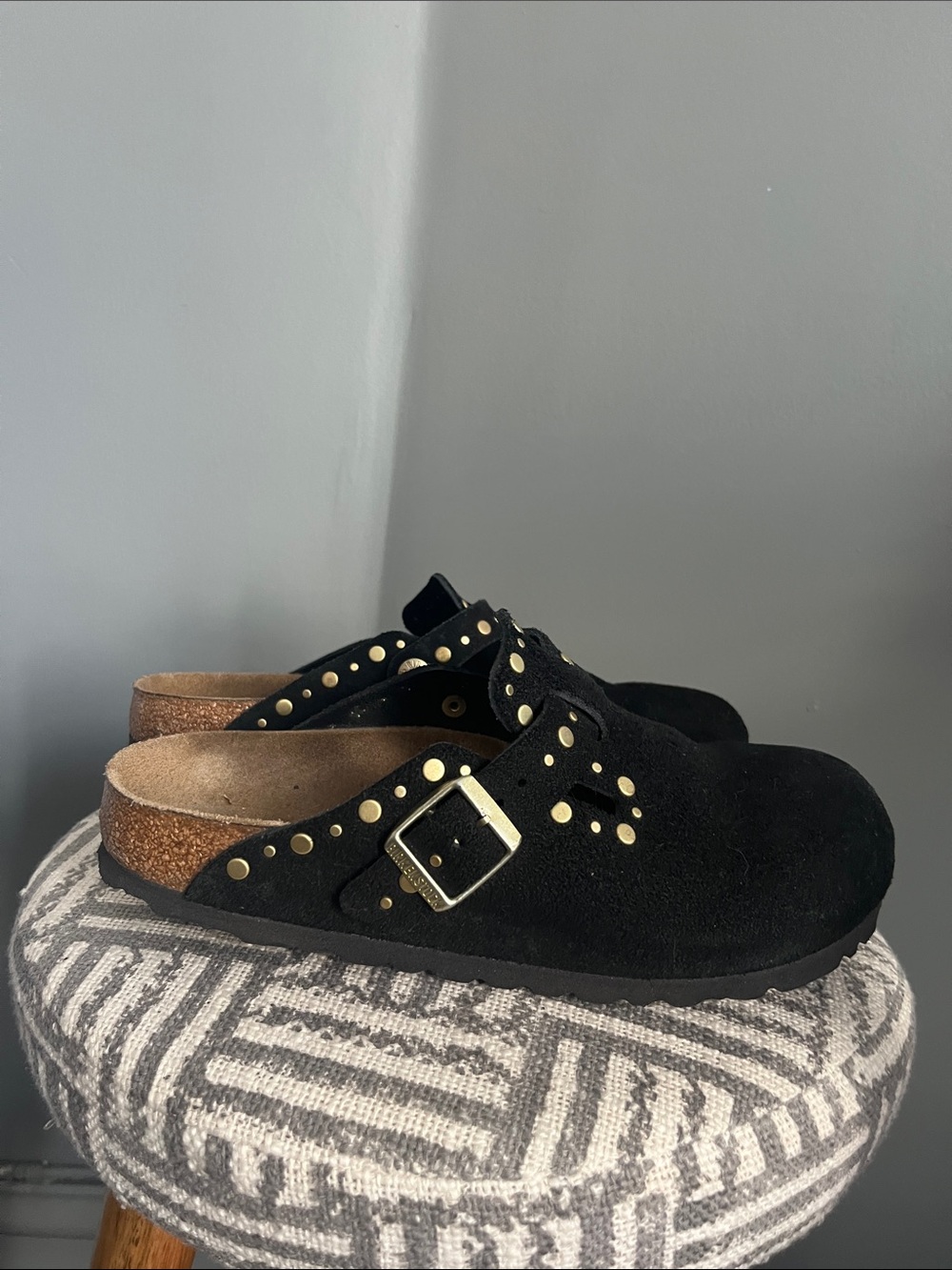 Birkenstock suede Boston clogs gold studs size 38